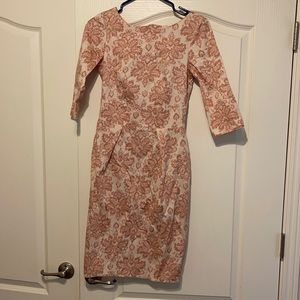 Cream&pink knee length modest dress